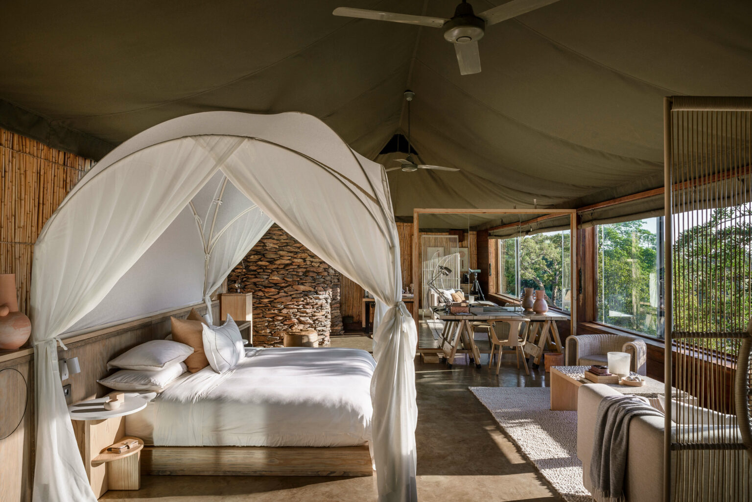 A bedroom suite at Singita Faru-Faru Lodge in Tanzania