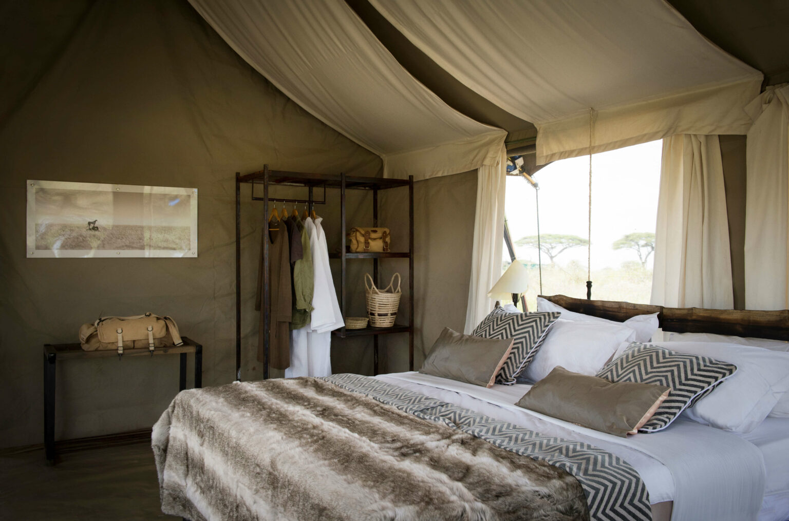 Tented Guest Bedroom at Namiri Plains in Tanzania