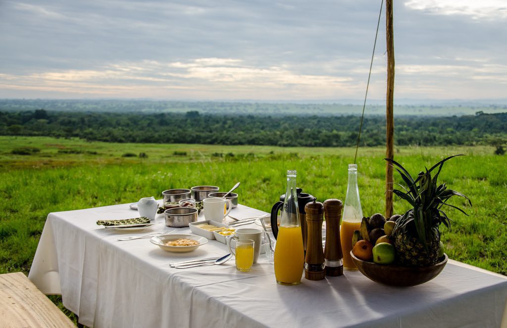 Bush breakfast spread out on the plains in Ishasha