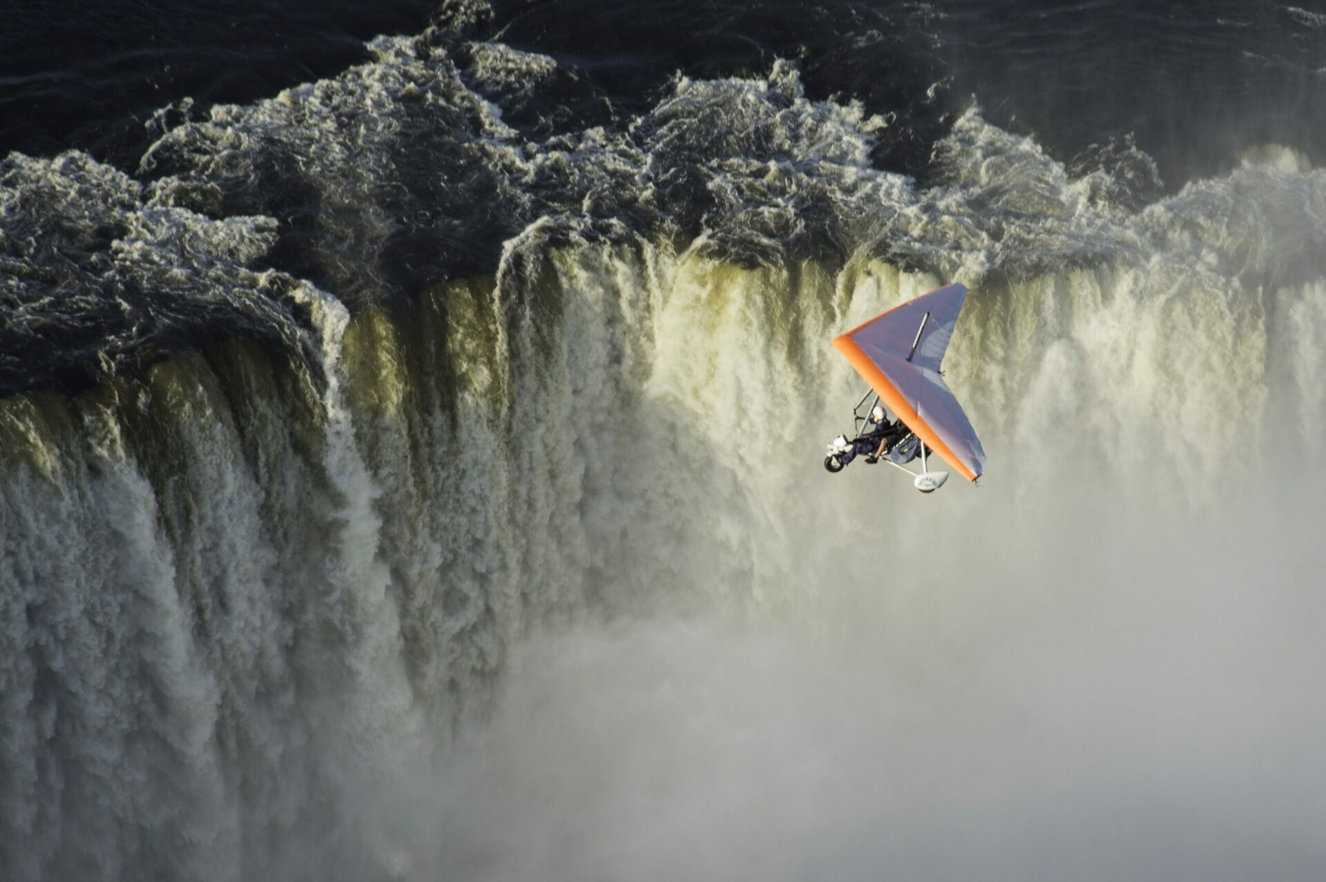 microlight flight over large waterfalls