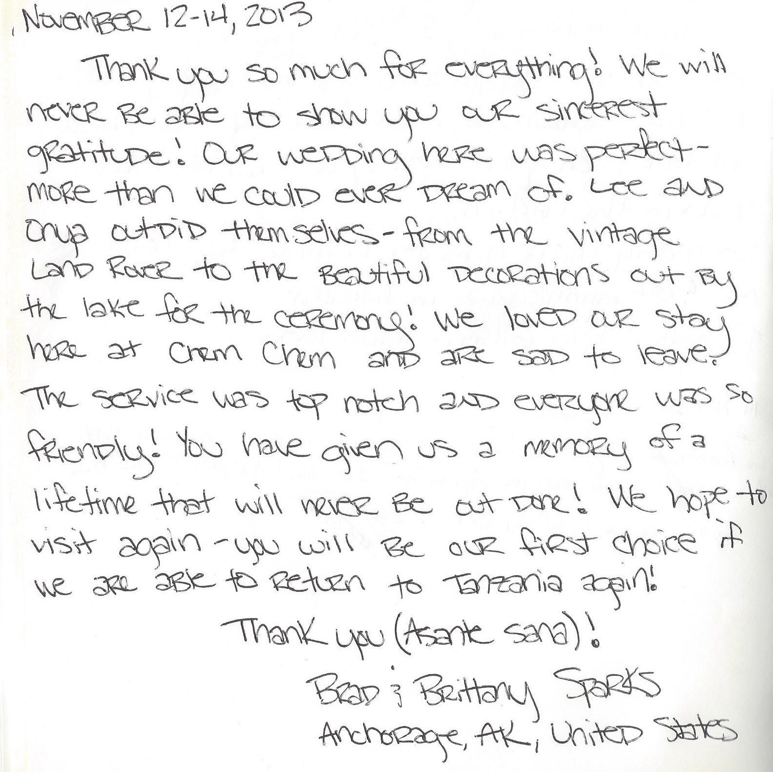 Safari Wedding, Brittany and Brad Guest Book Comments