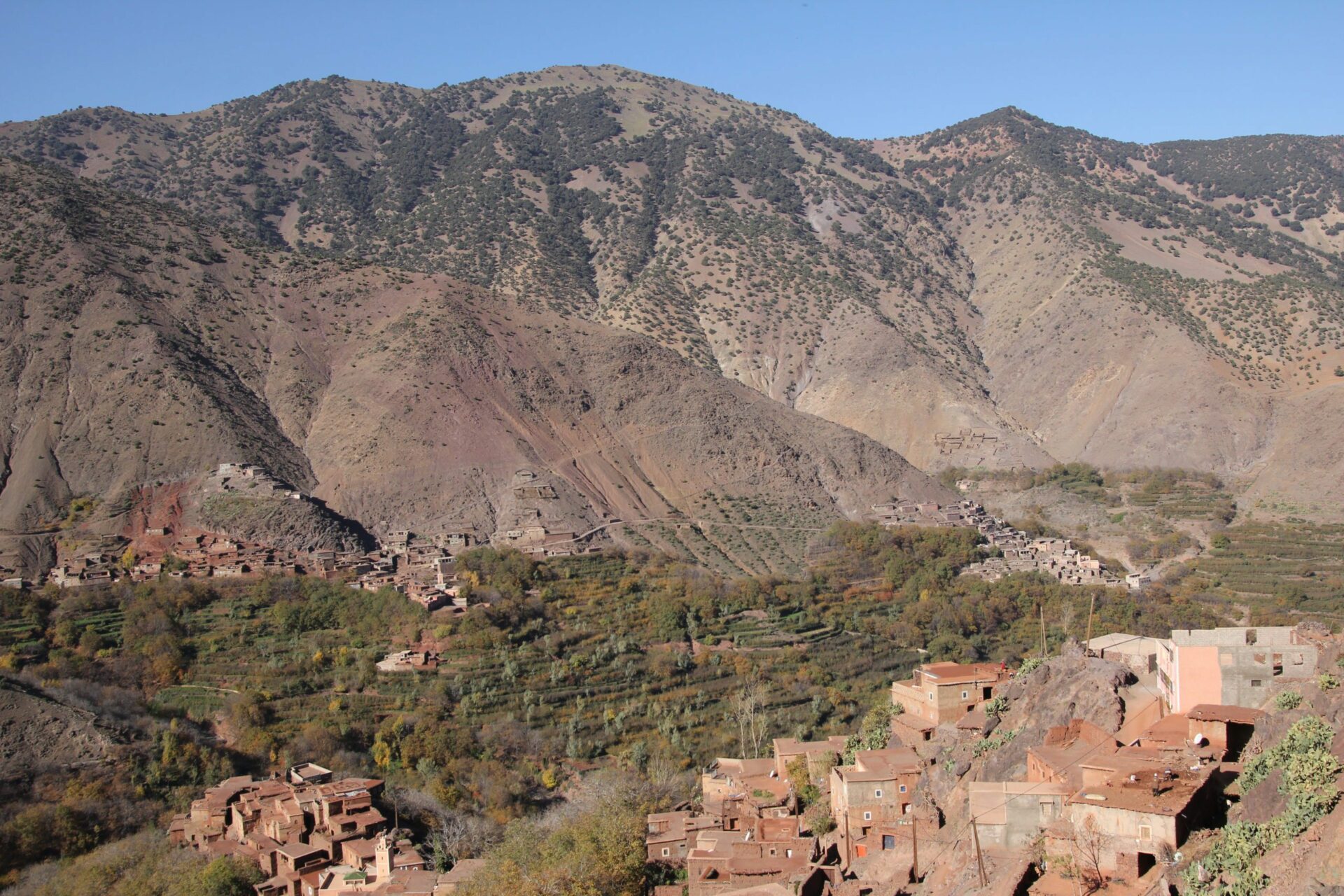 View to Mountains and hillside town in High Atlas