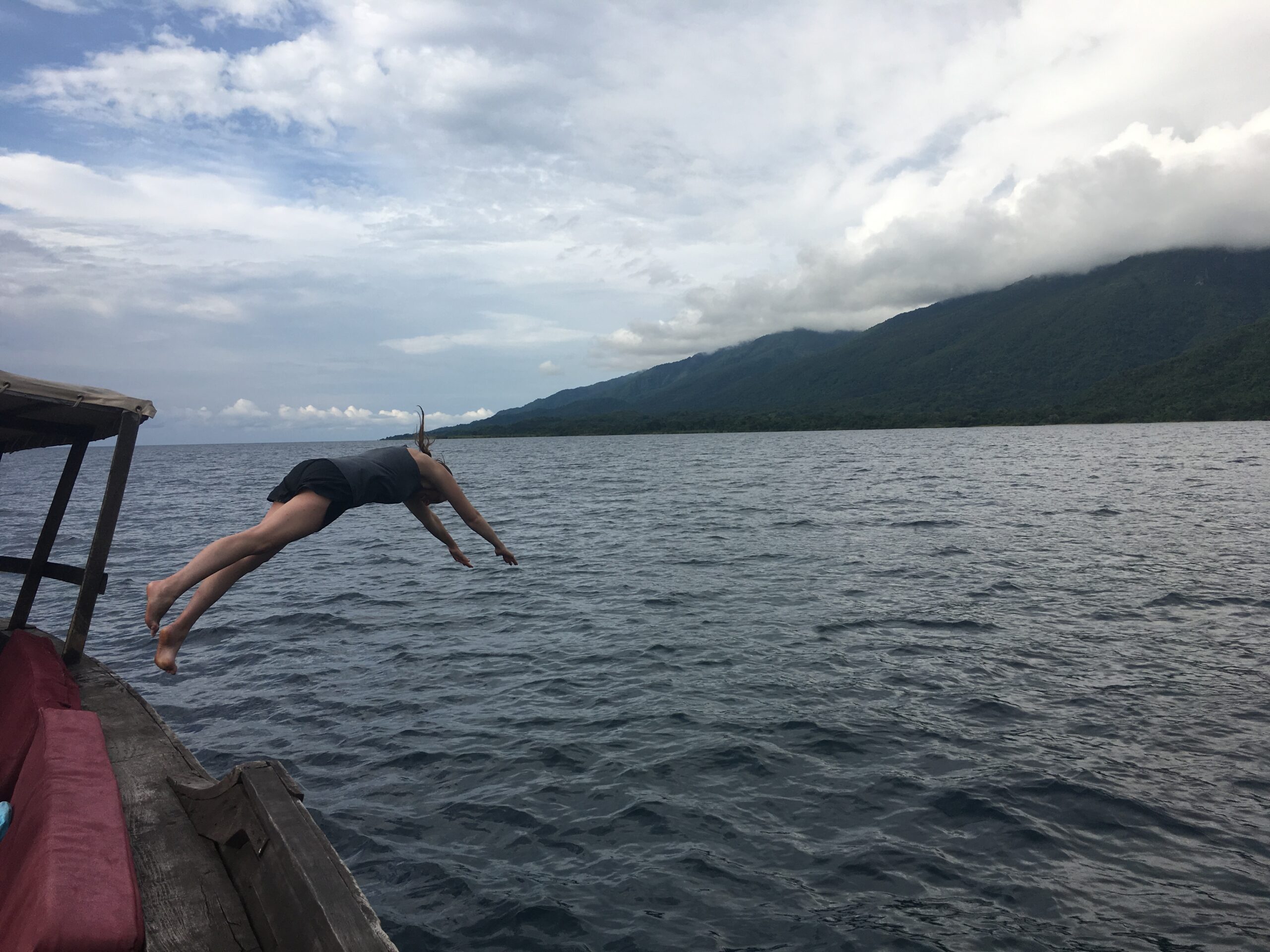 Person jumping into lake Tangyanika