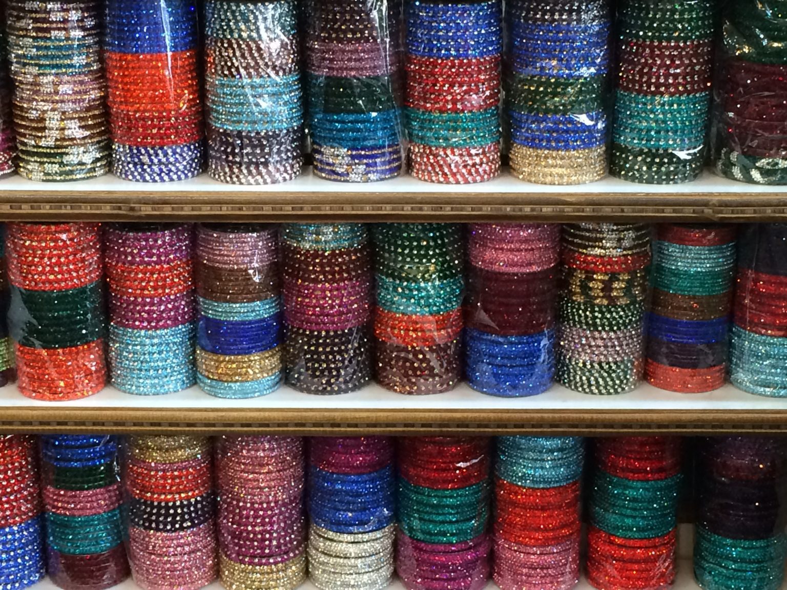 shelves of brightly colored bangles