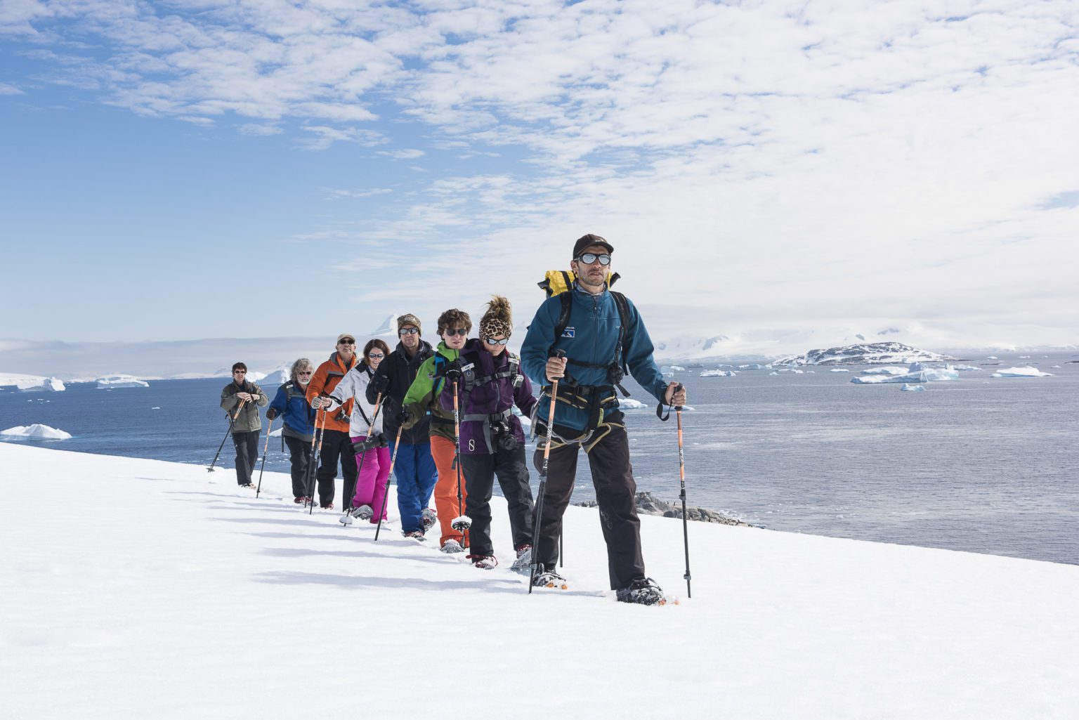 Guided walking trek on snow part of antarctica cruise itinerary