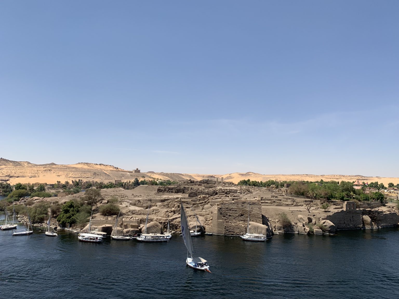 Aswan city as seen from perspective of the river