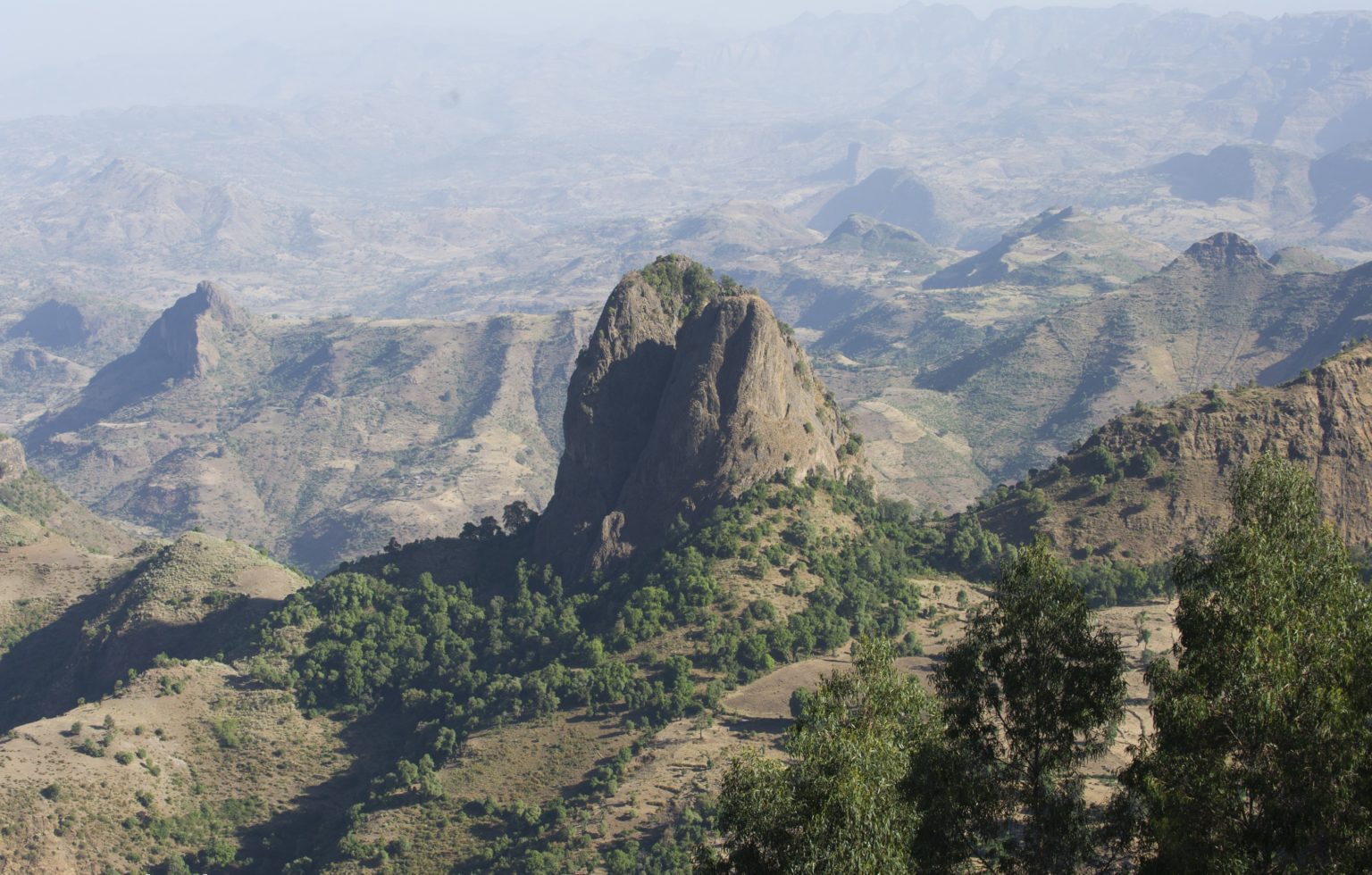imposing rock formation in the simien mountains.