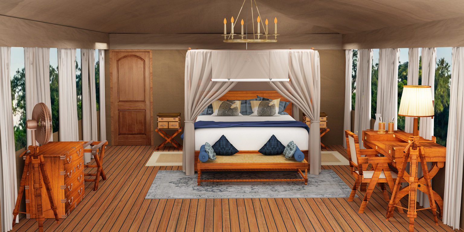 rendering of a bedroom tent at shinde