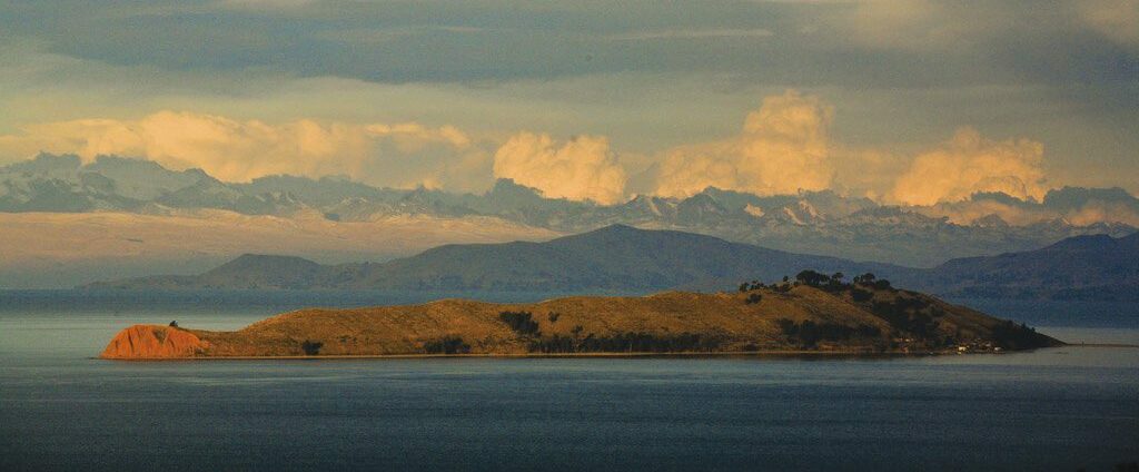 Isla del sol on Titicaca during sunset