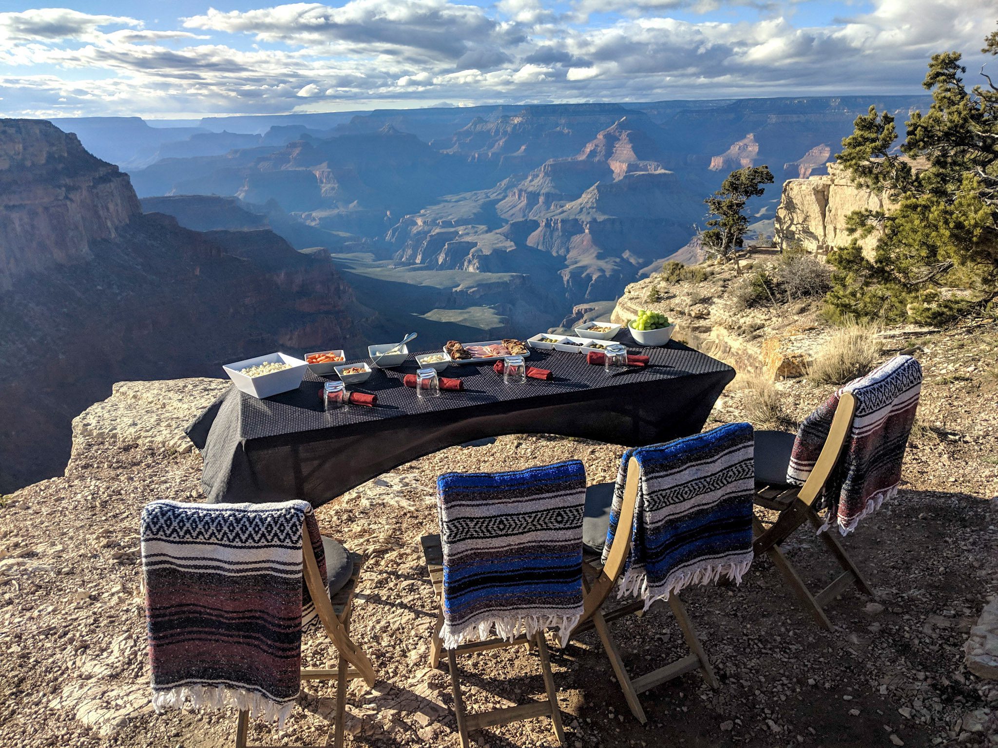 gourmet lunch set up on the north rim of the Grand Canyon