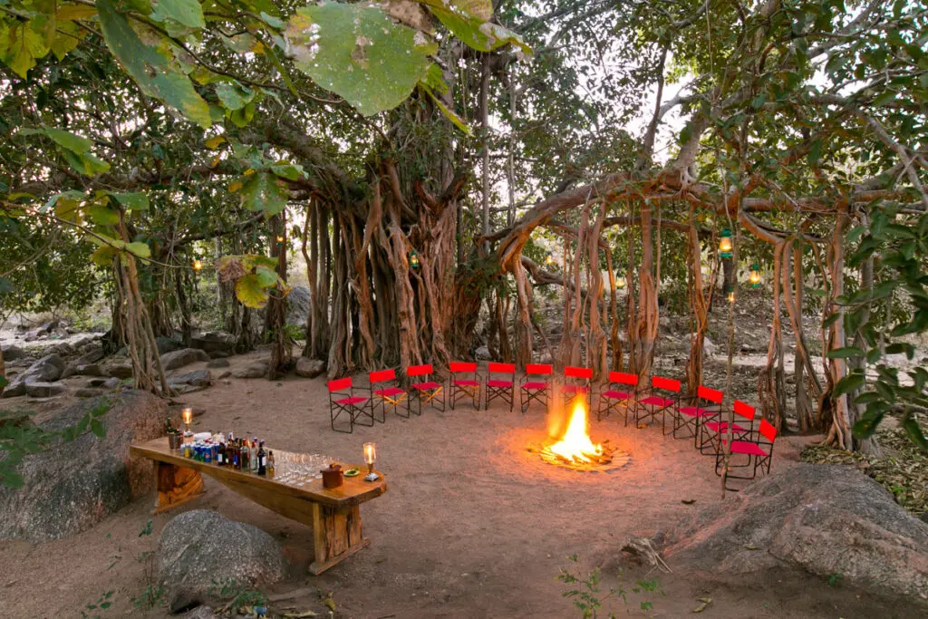 Camp Fire with Chairs in Semi Circle in Pench National Park
