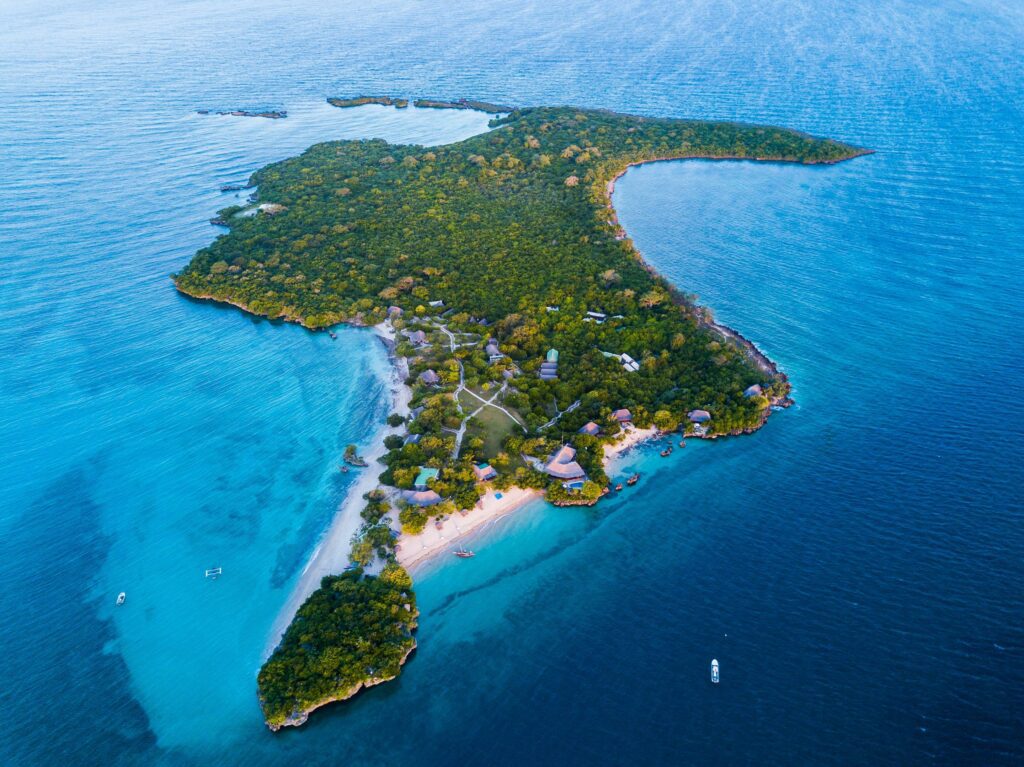Aerial view of Azura Quilalea Island in Mozambique's Quirimbas Archipelago