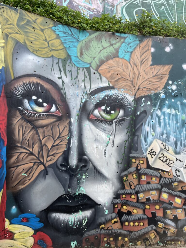 Close up image of graffiti art on a concrete wall in Medellin, Colombia,