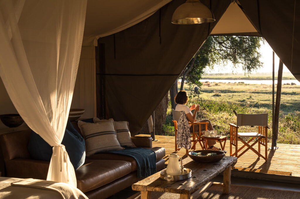 Ruckomechi’s river-facing suites look upon a wide floodplain that teems with wildlife. 