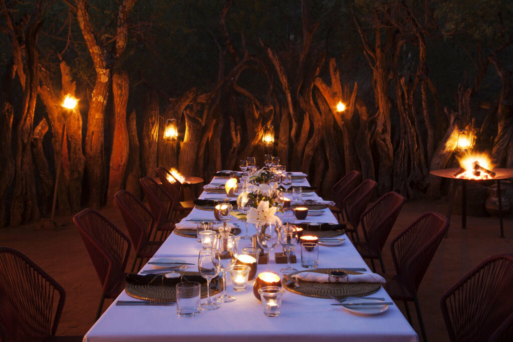 A beautiful bush banquet dinner prepared under candlelight at Molori Safari Lodge, Madikwe Game Reserve
