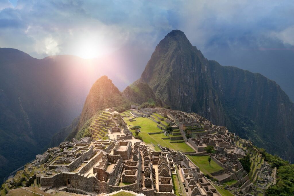 the ruins in the sunlight on machu picchu