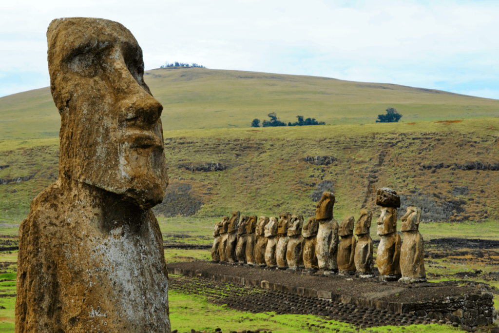 Stone moai statues at Ahu Tongariki, Easter Island
