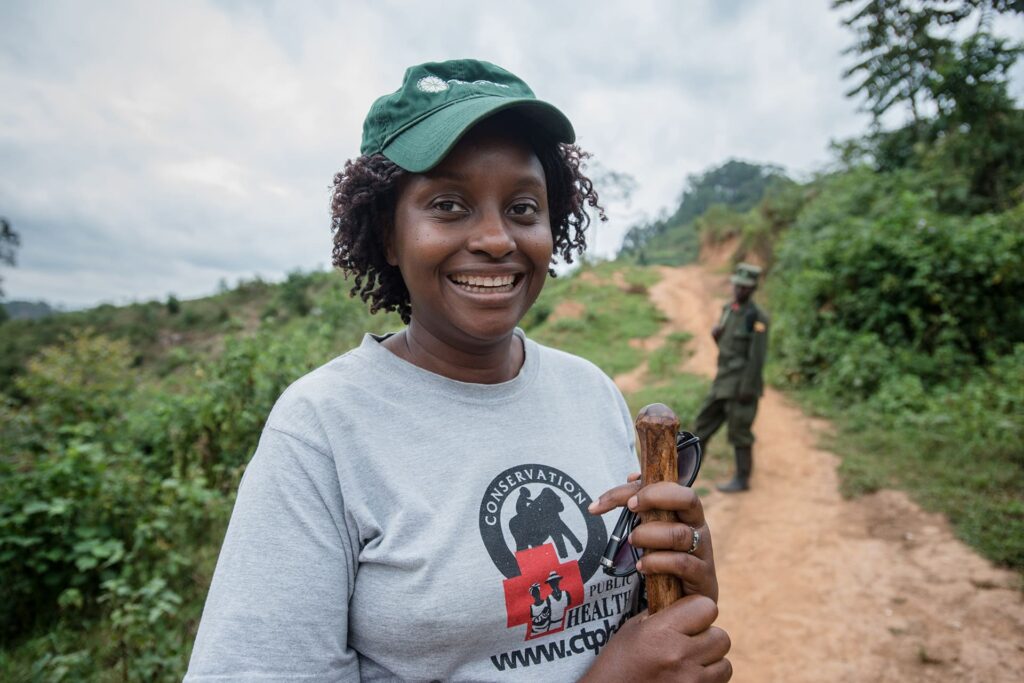 Dr. Gladys Kalema-Zikusoka, a renowned wildlife veterinarian and conservationist, working with mountain gorillas in Uganda.