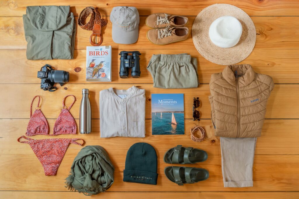 A series of must-have items for a safari in Africa.