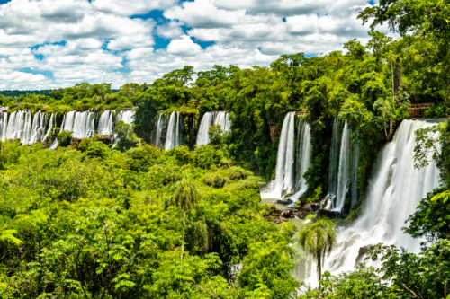 Line of waterfalls above jungle